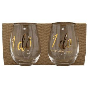 Harman | 12oz Stemless Wine Glass Set | 2 Pack | "I Do" & "I Do What She Says"